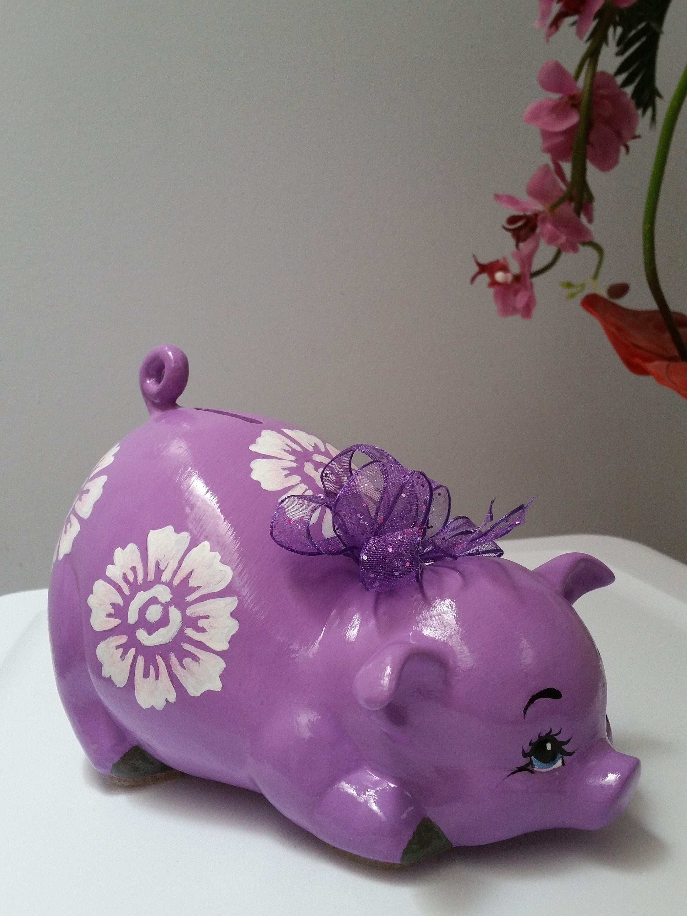Personalized piggy bank/purple piggy bank/girls piggy bank/ceramics piggy bank/baby gift/baby shower gift