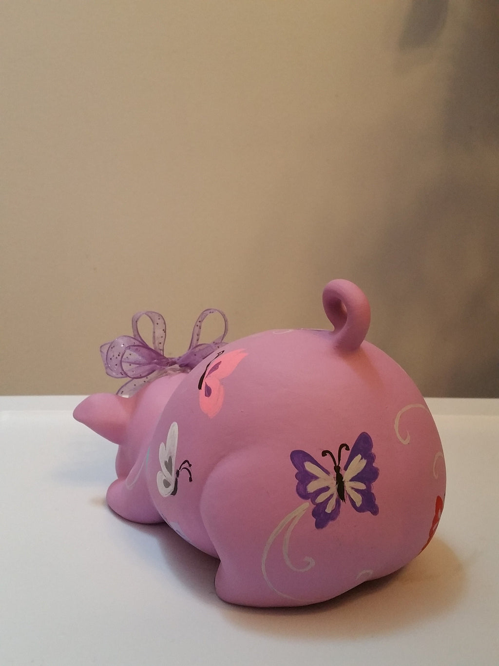 Orchid Piggy Bank With Butterflies and Custom Bow