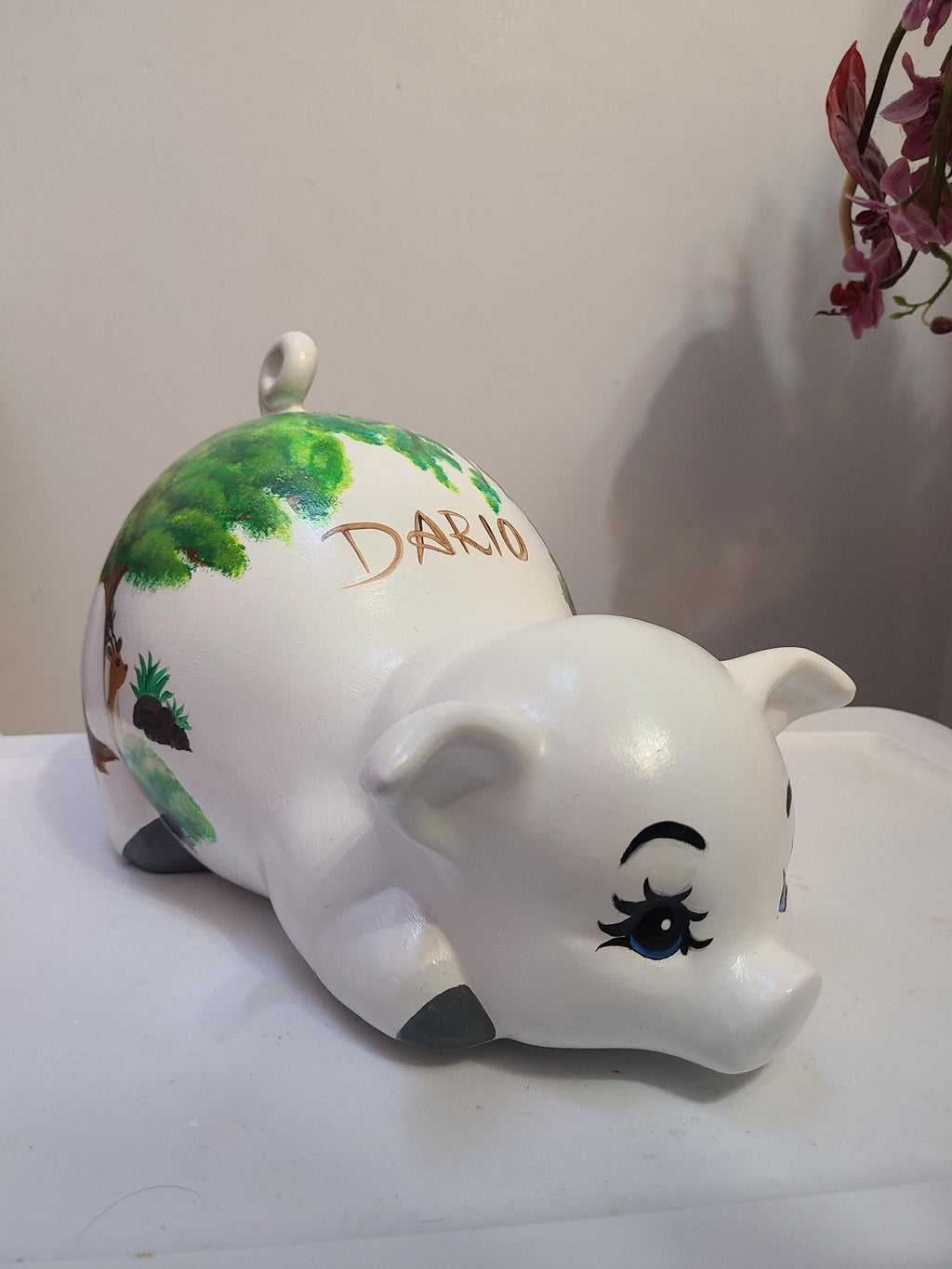 Large painted piggy construction theme piggy bank