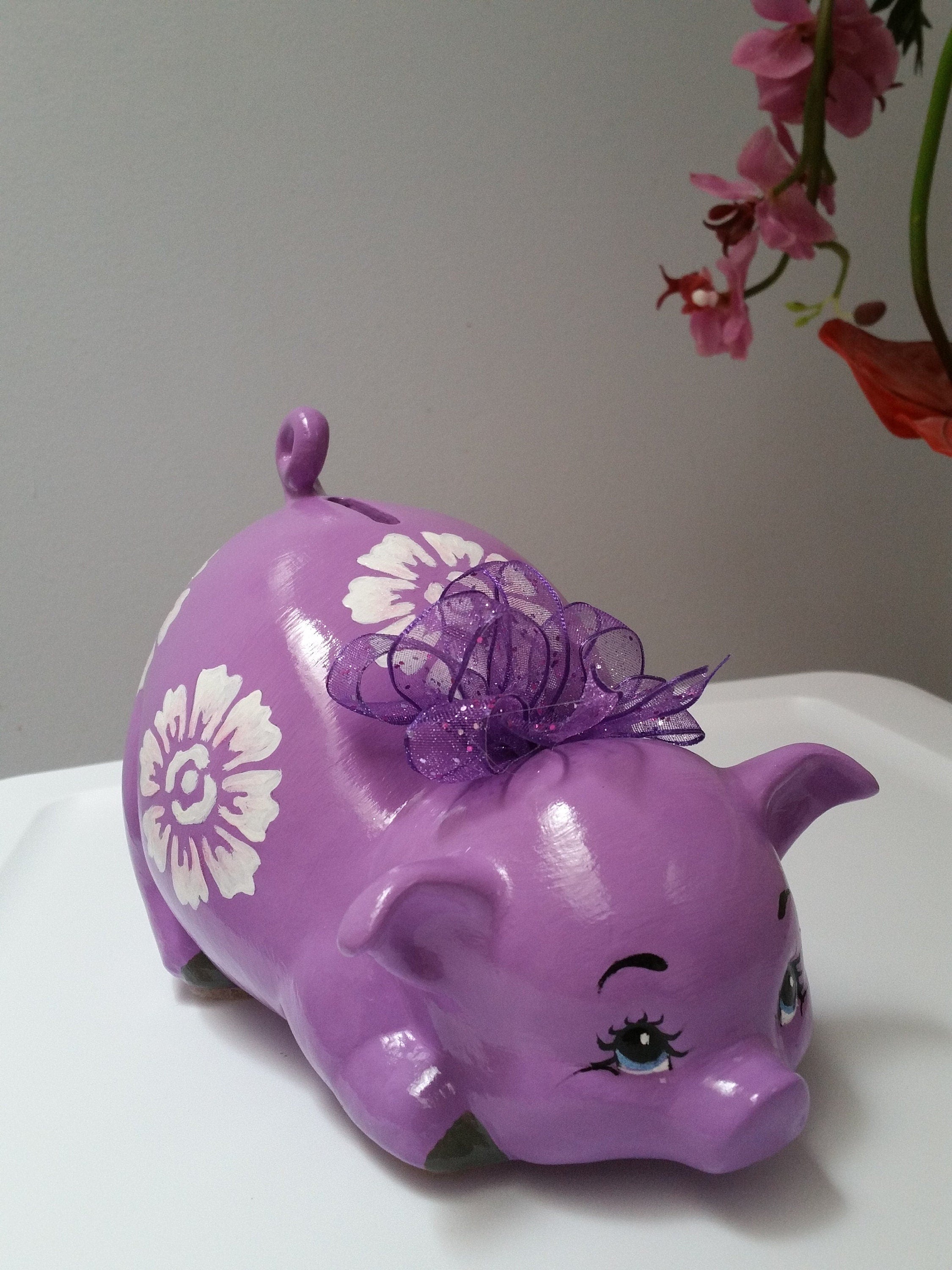 Personalized piggy bank/purple piggy bank/girls piggy bank/ceramics piggy bank/baby gift/baby shower gift