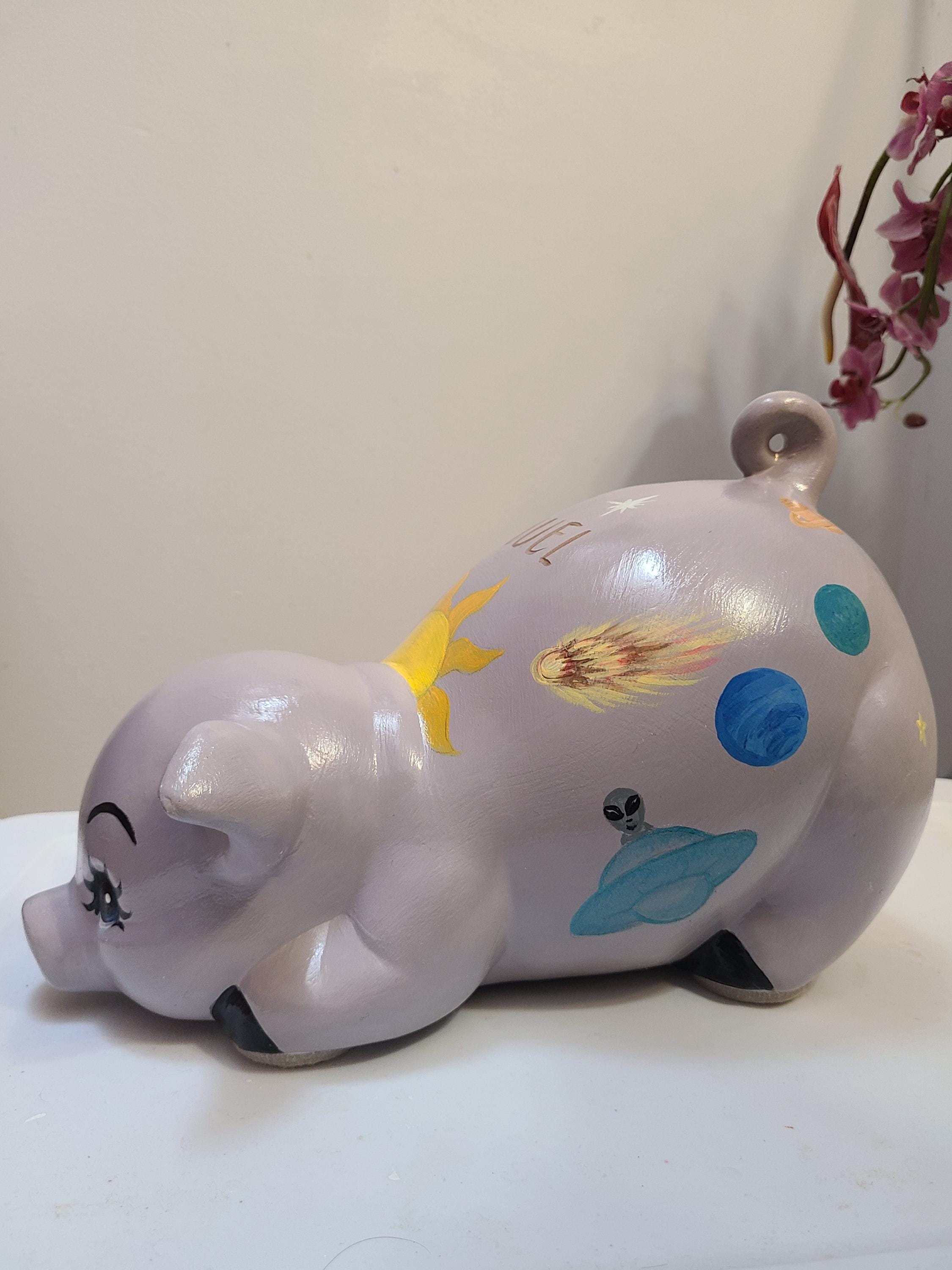 Large painted piggy bank/solar system/ space theme piggy bank