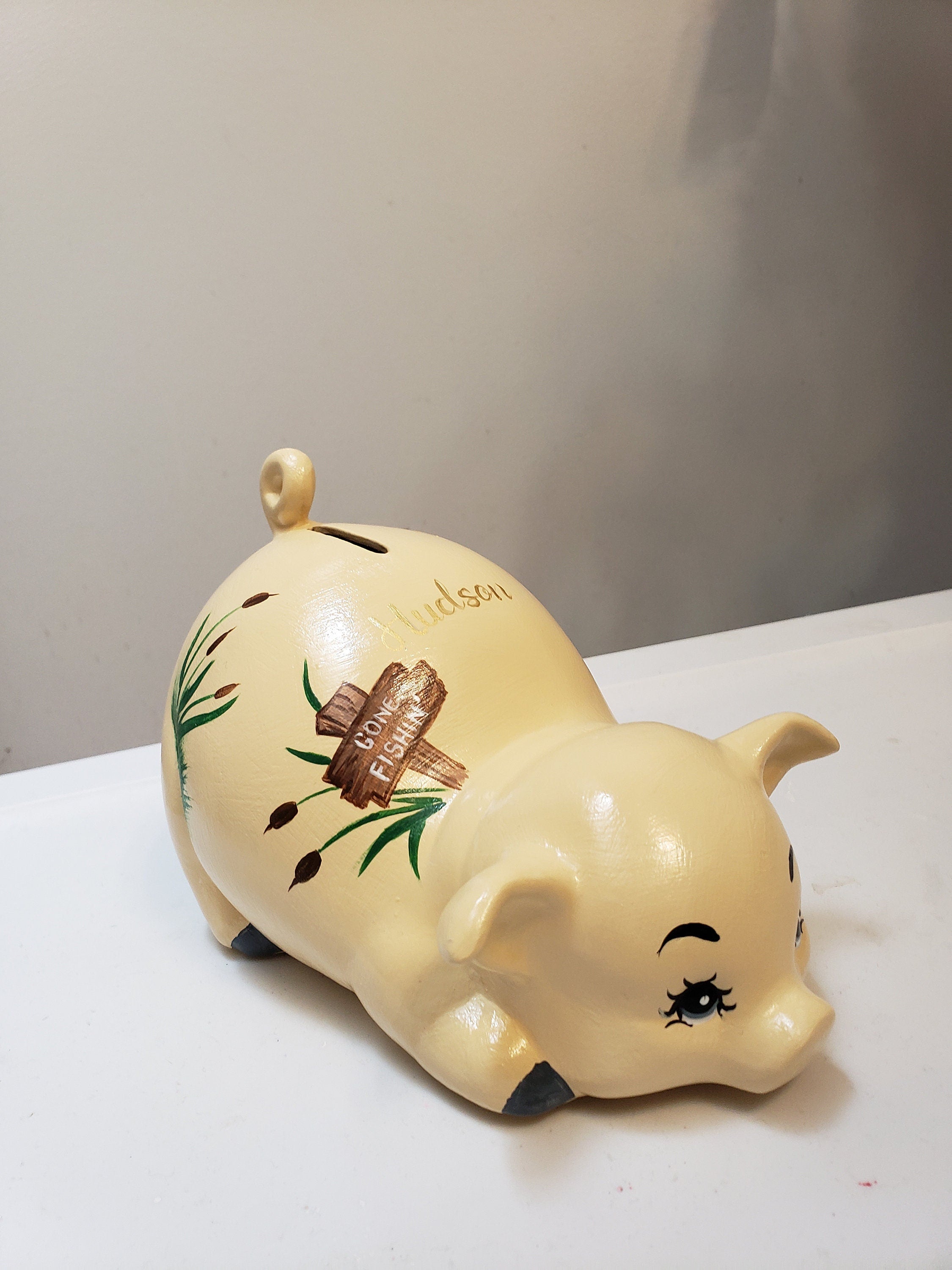 Fishing theme piggy bank