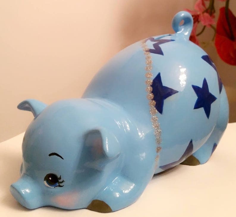 Large blue star piggy bank
