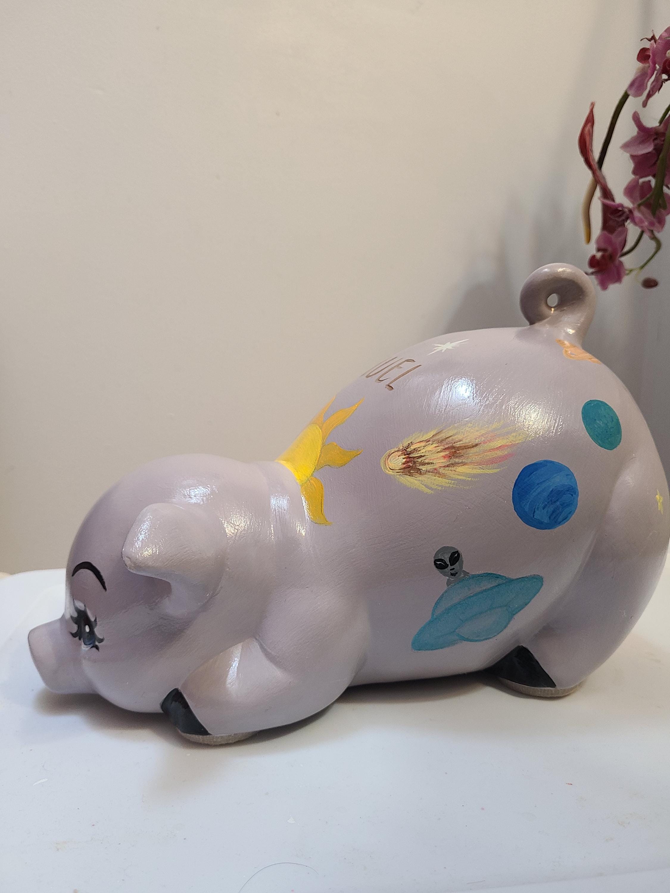 Large painted piggy bank/solar system/ space theme piggy bank