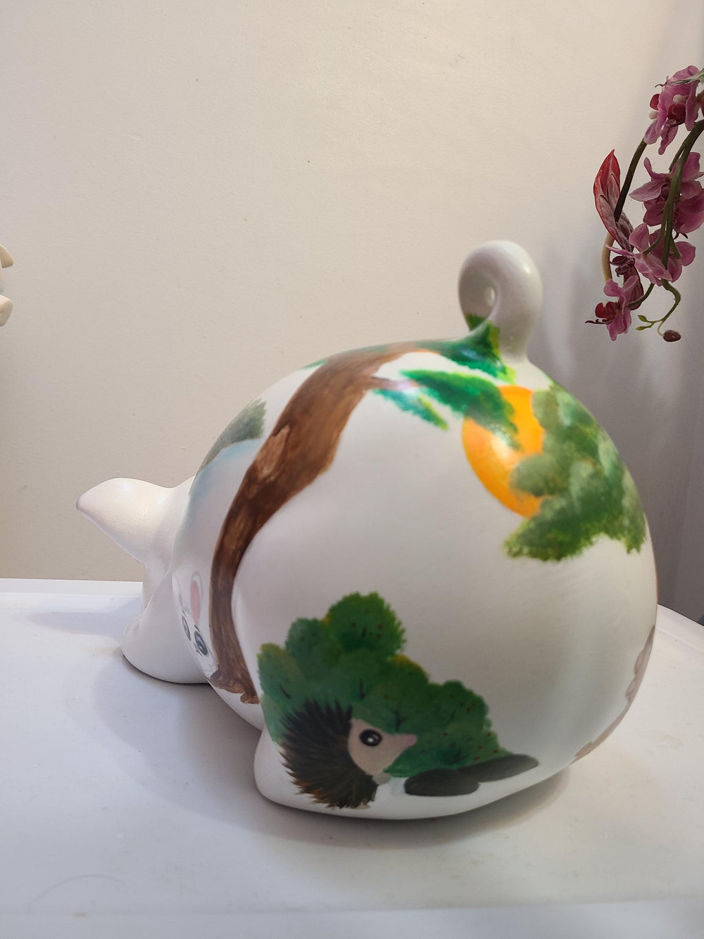 Large painted piggy construction theme piggy bank