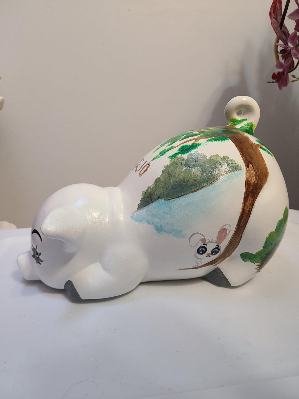 Large painted piggy construction theme piggy bank