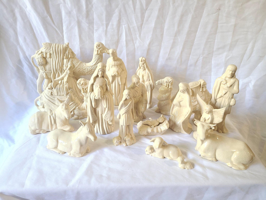 Large, Glazed Ivory Nativity set