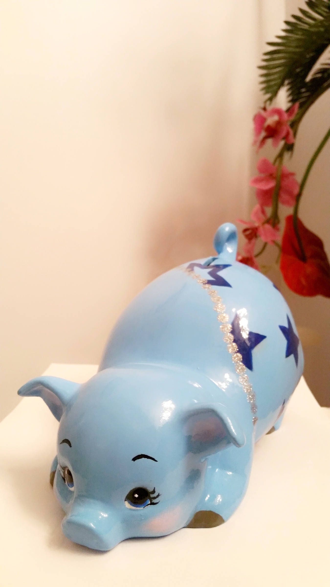 Boys/girls piggy bank, blue stars bank, baby piggy bank, personalized piggy bank, ceramics piggy bank, baby gift, baby shower gift