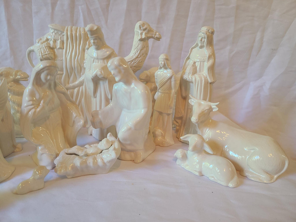 Glazed white nativity set