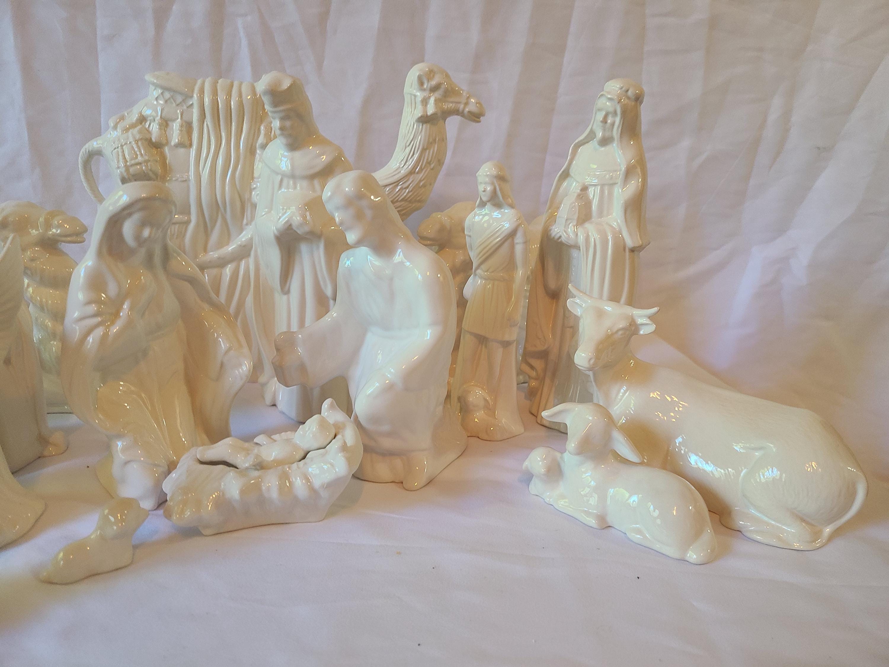 Glazed white nativity set