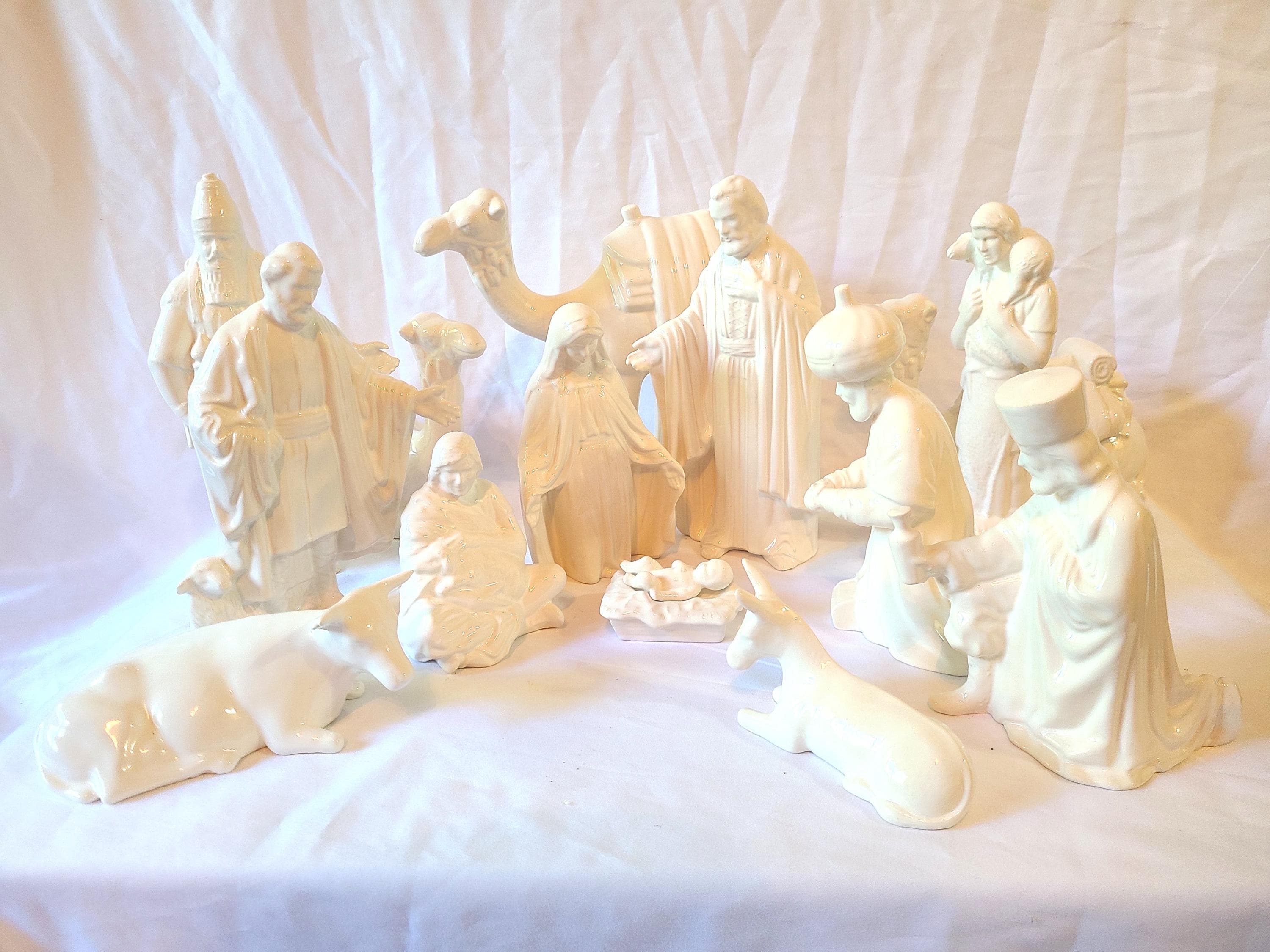 Glazed white nativity set