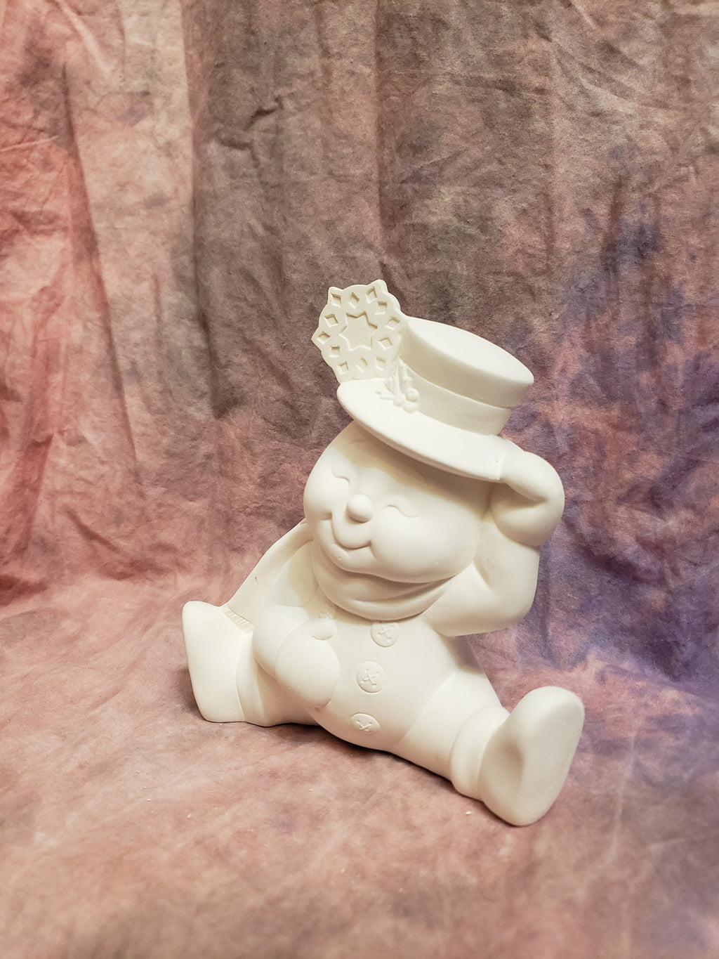 Snowman with snowflake on hat/ceramic snowman/sitting snowman