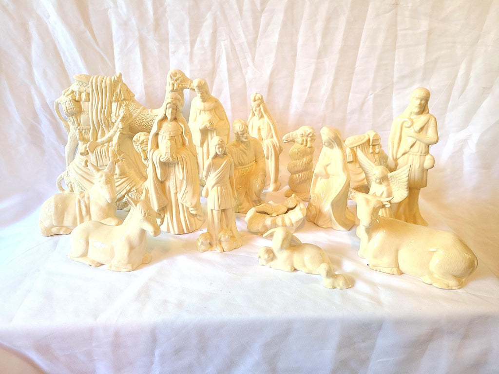 Large, Glazed Ivory Nativity set