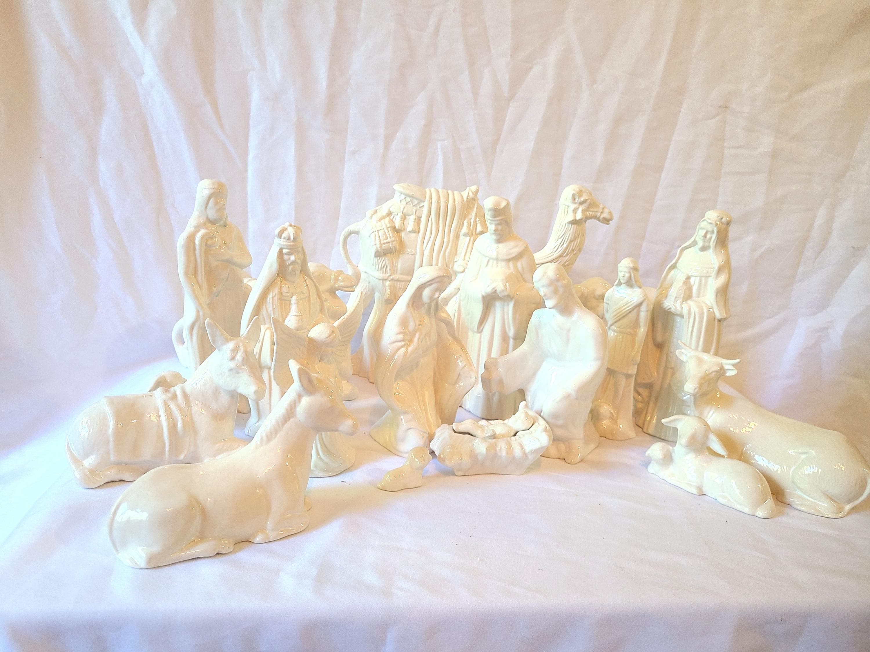 Large, Glazed White Nativity set