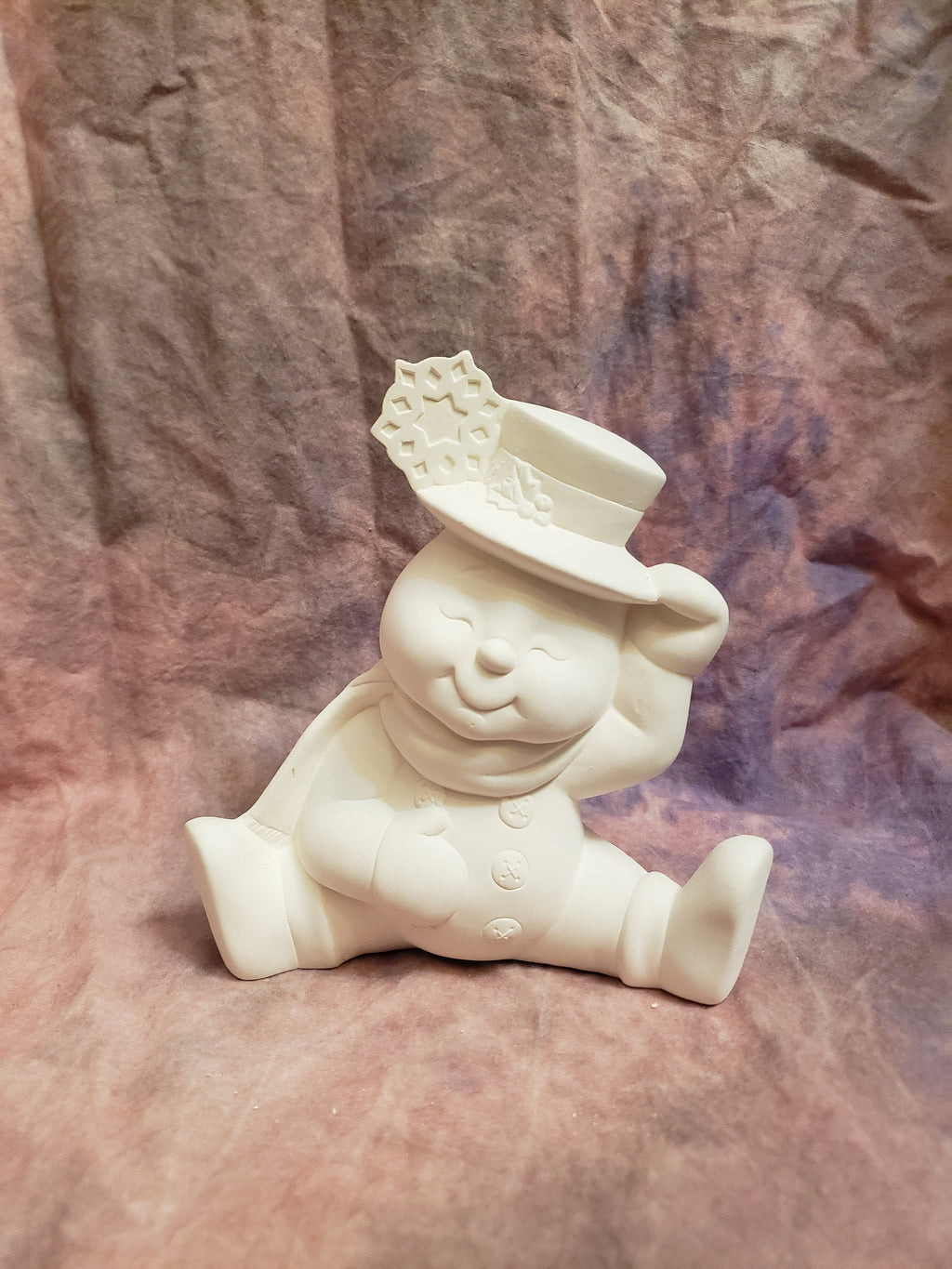 Snowman with snowflake on hat/ceramic snowman/sitting snowman