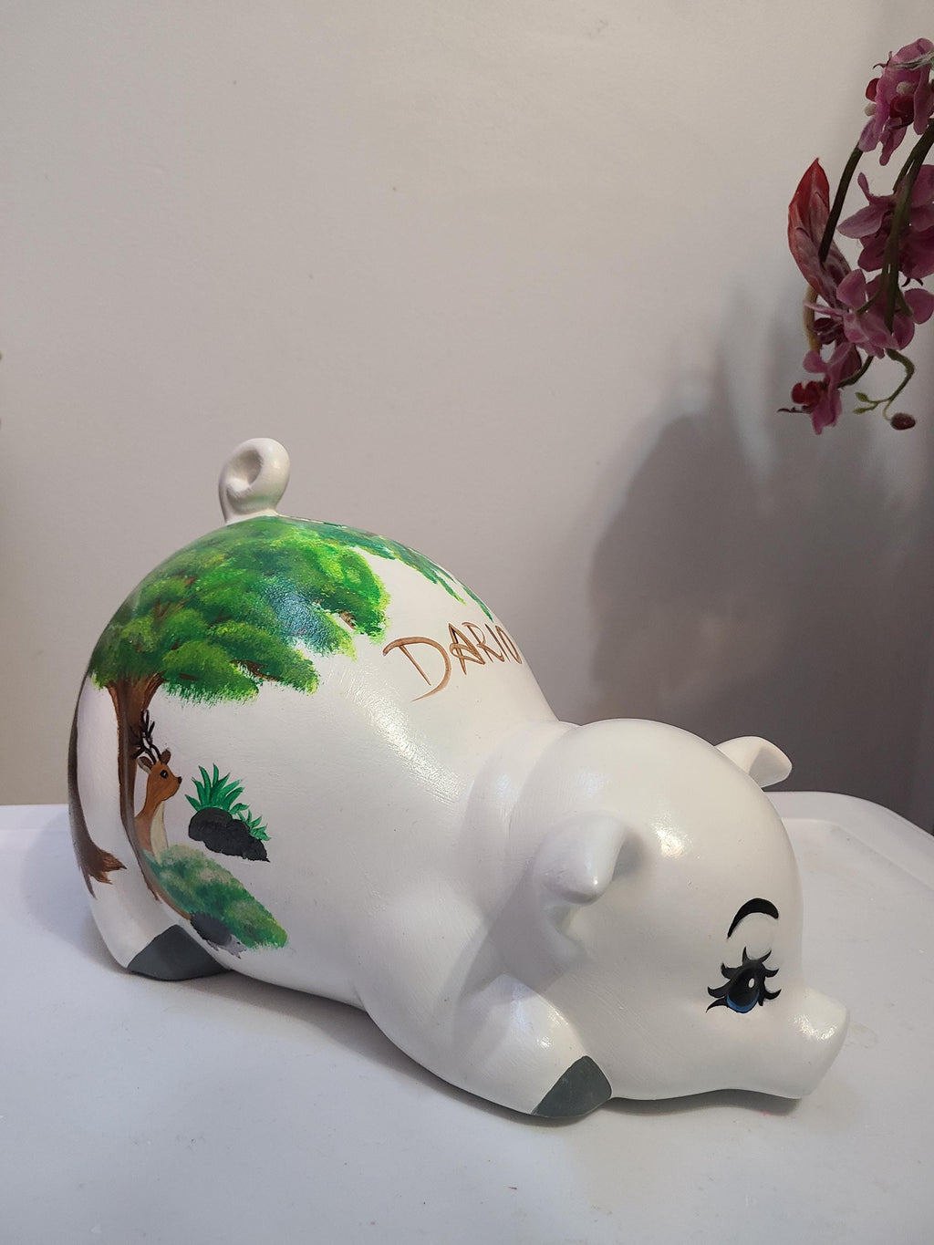Large painted piggy construction theme piggy bank