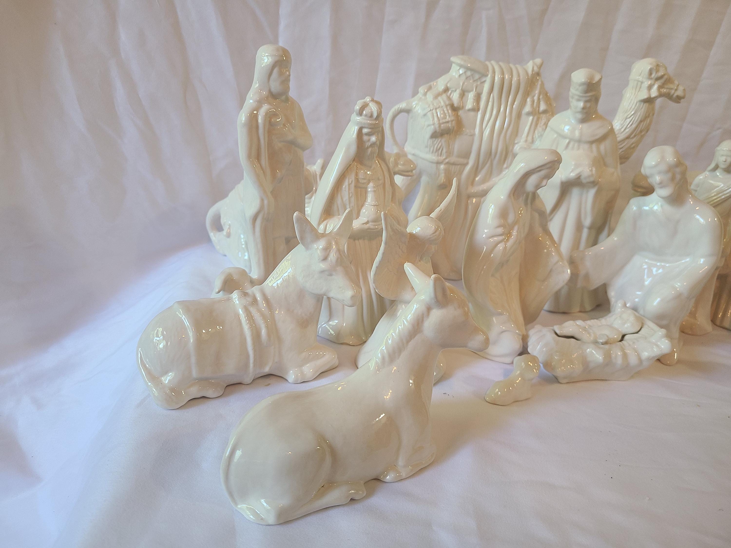 Glazed white nativity set