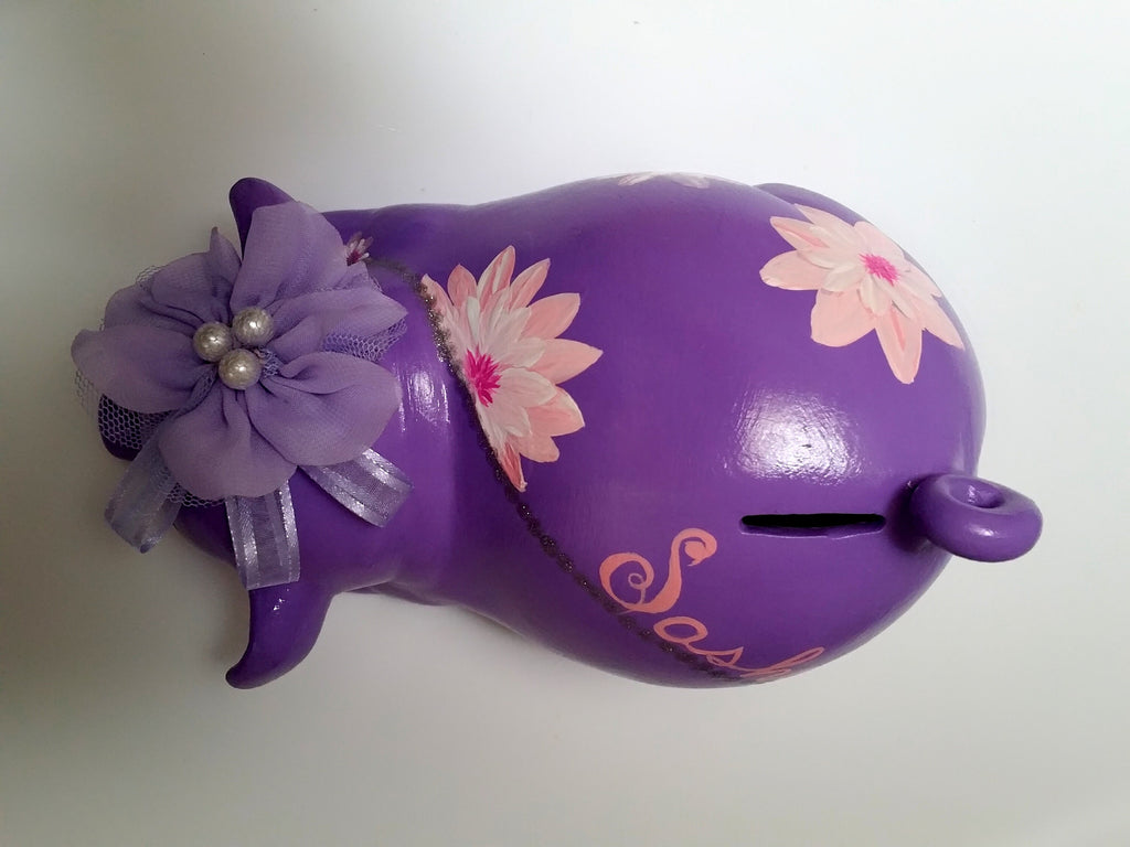 Piggy bank/personalized piggy bank/girls piggy bank/purple piggy bank/floral piggy bank