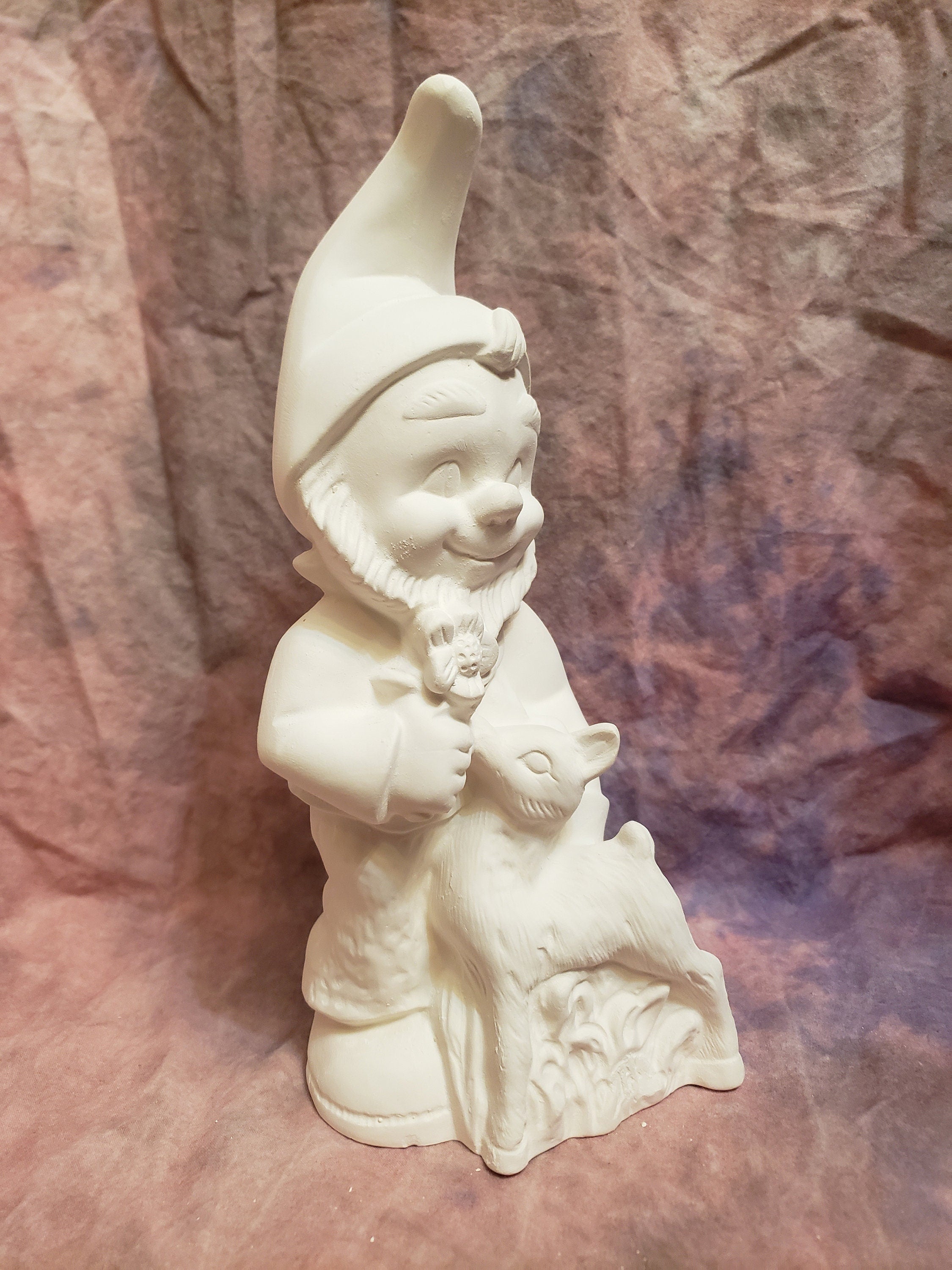 Garden gnome with deer-ready to paint 12"