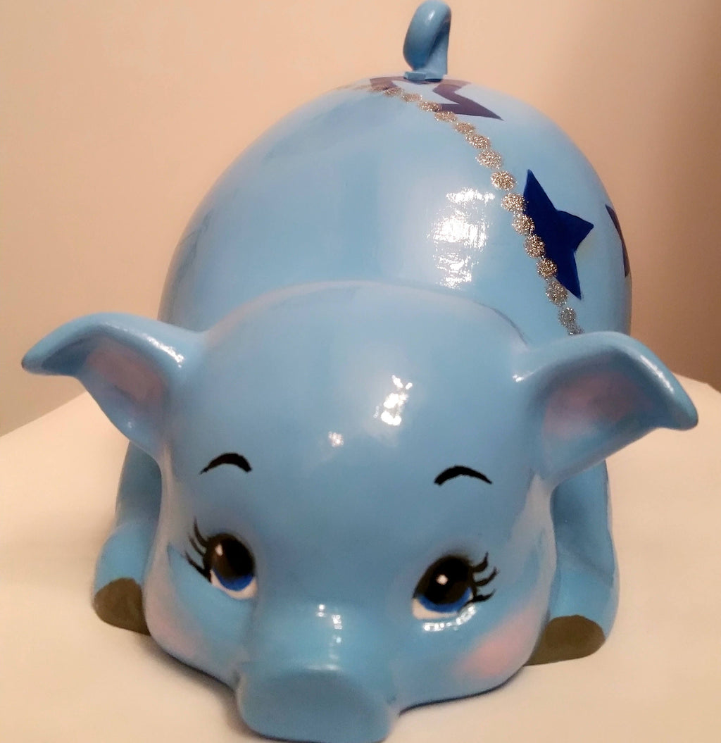 Boys/girls piggy bank, blue stars bank, baby piggy bank, personalized piggy bank, ceramics piggy bank, baby gift, baby shower gift