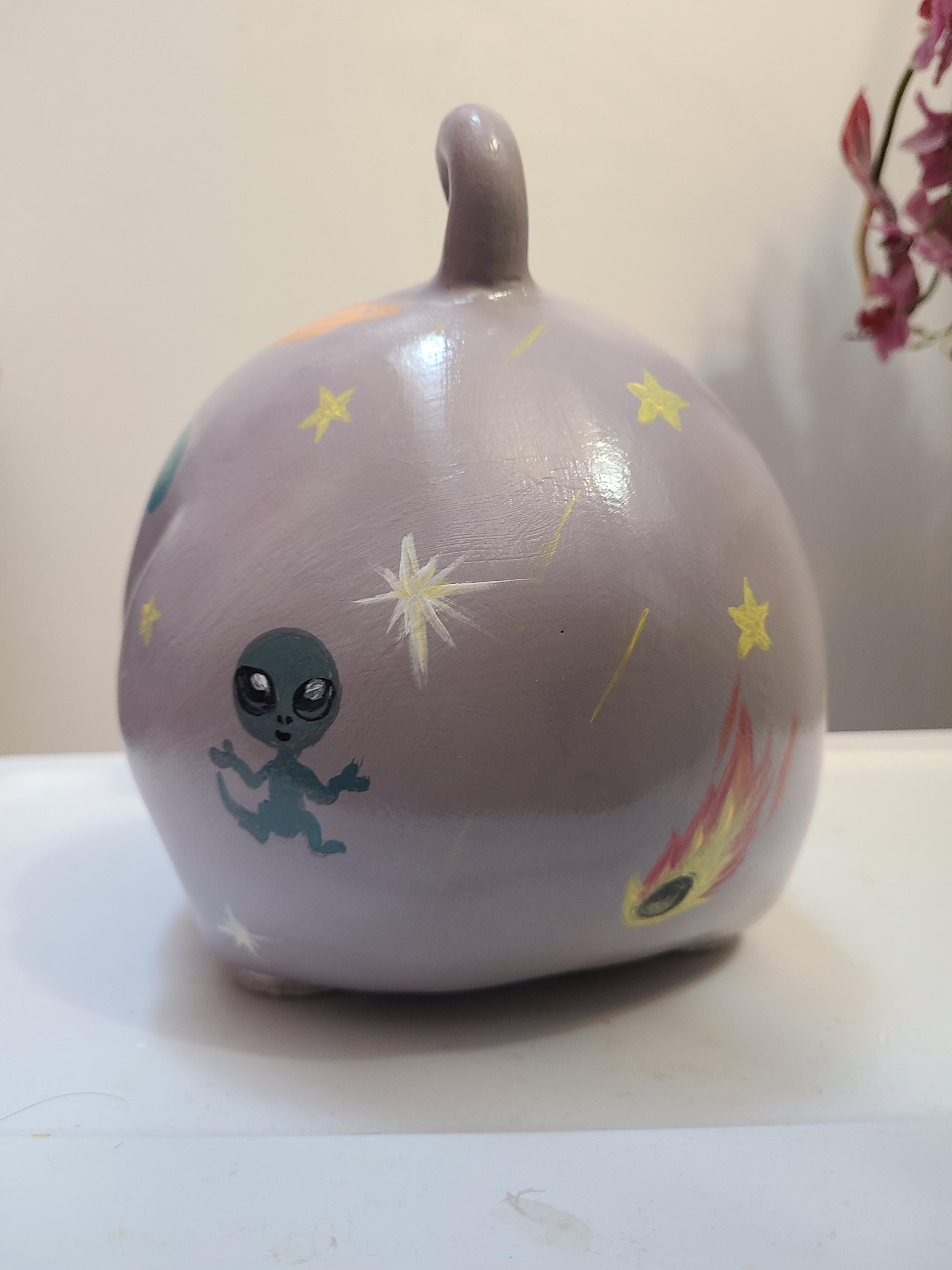 Large painted piggy bank/solar system/ space theme piggy bank