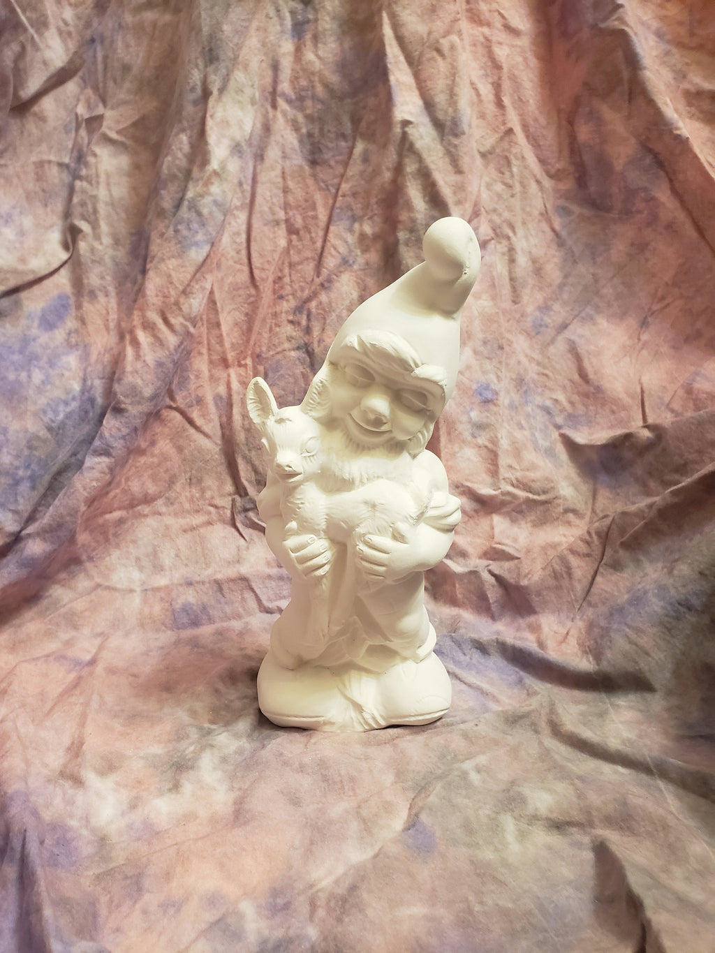 Garden gnome holding deer bisque-ready to paint