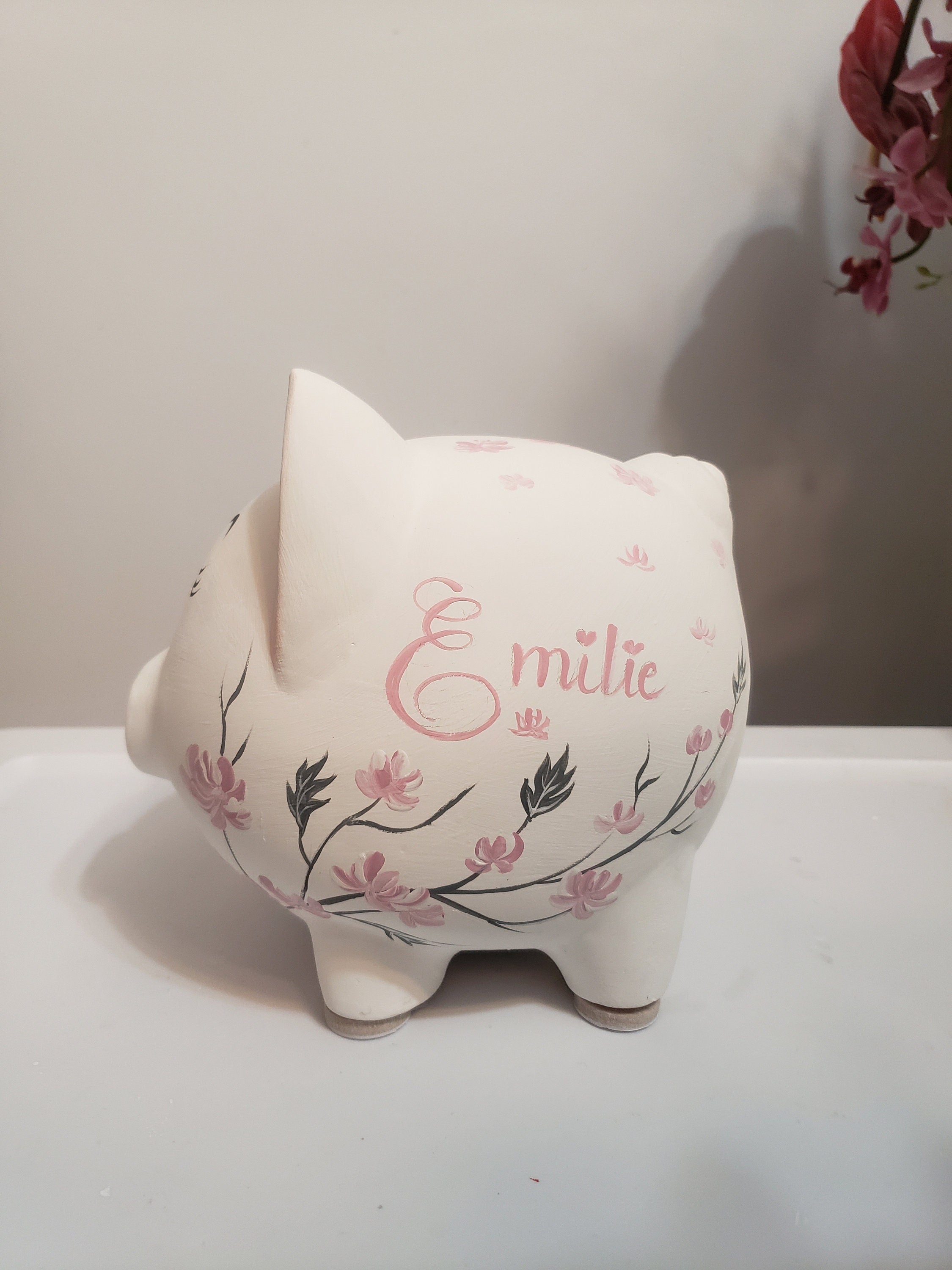 Large White Floral Piggy - Personalizable