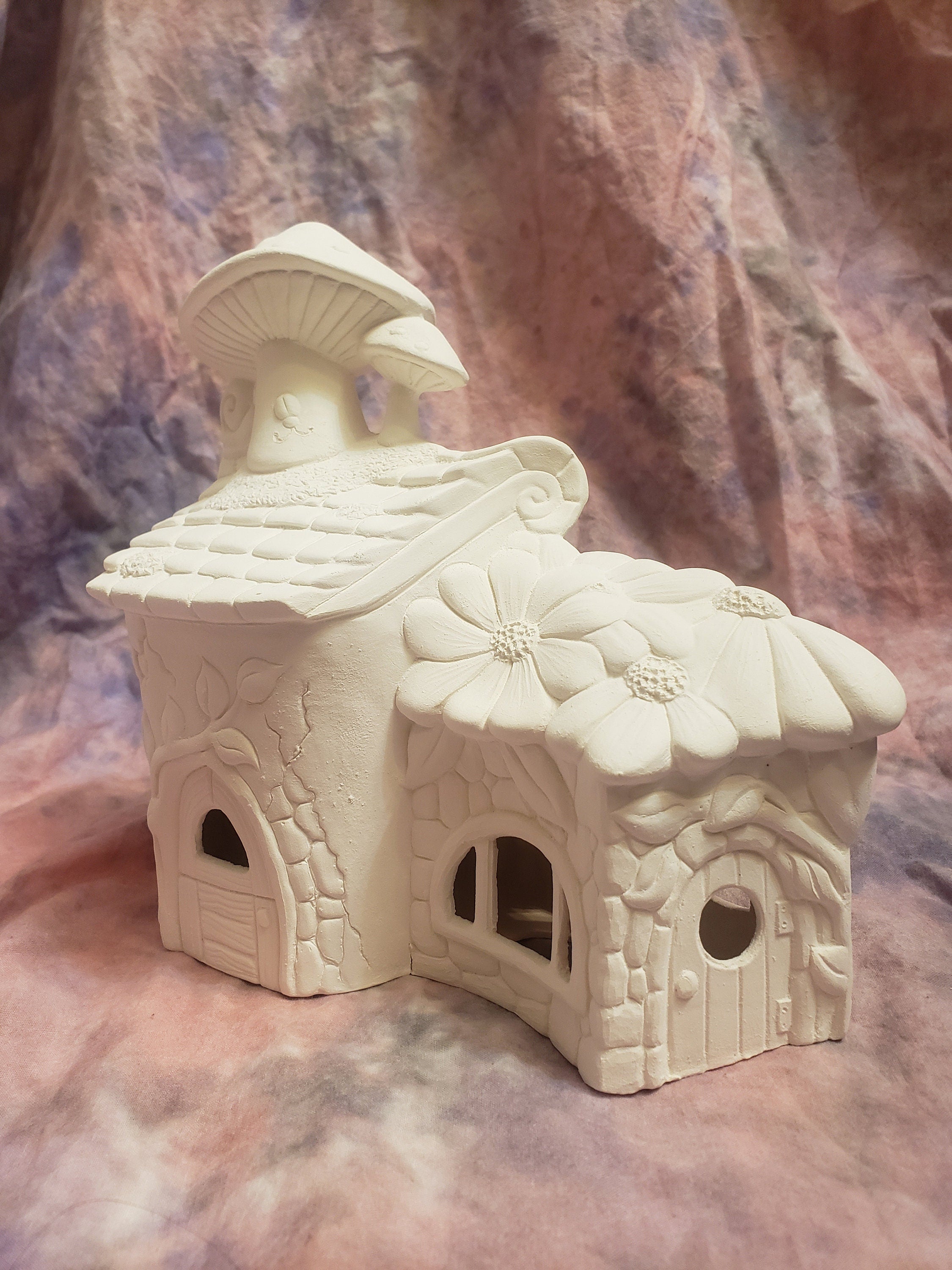 Paint your own floral fairy house with mushroom