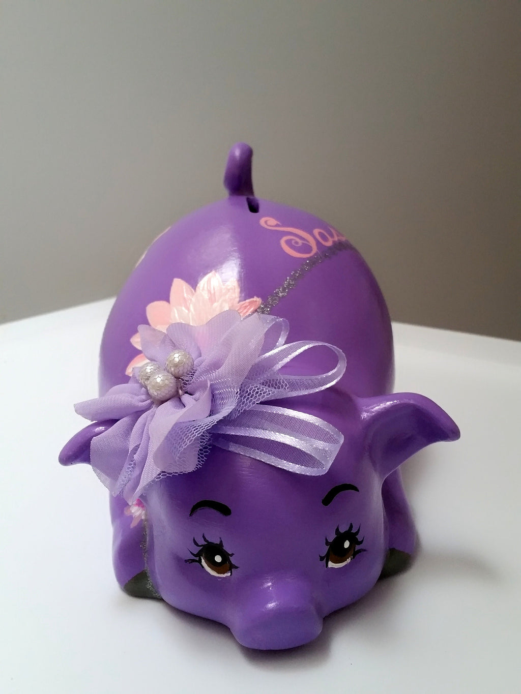 Piggy bank/personalized piggy bank/girls piggy bank/purple piggy bank/floral piggy bank