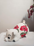 Large White Piggy with Poppies Design