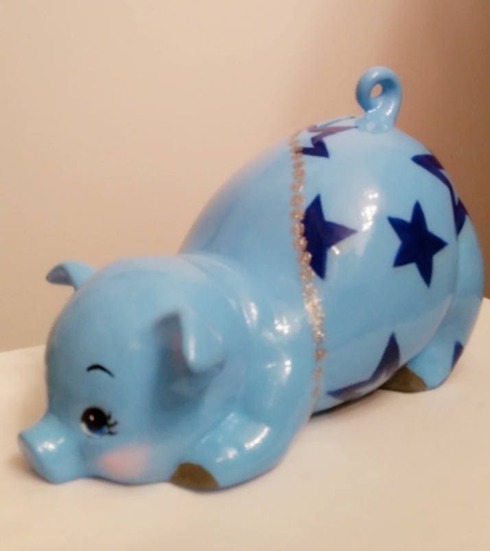 Boys/girls piggy bank, blue stars bank, baby piggy bank, personalized piggy bank, ceramics piggy bank, baby gift, baby shower gift