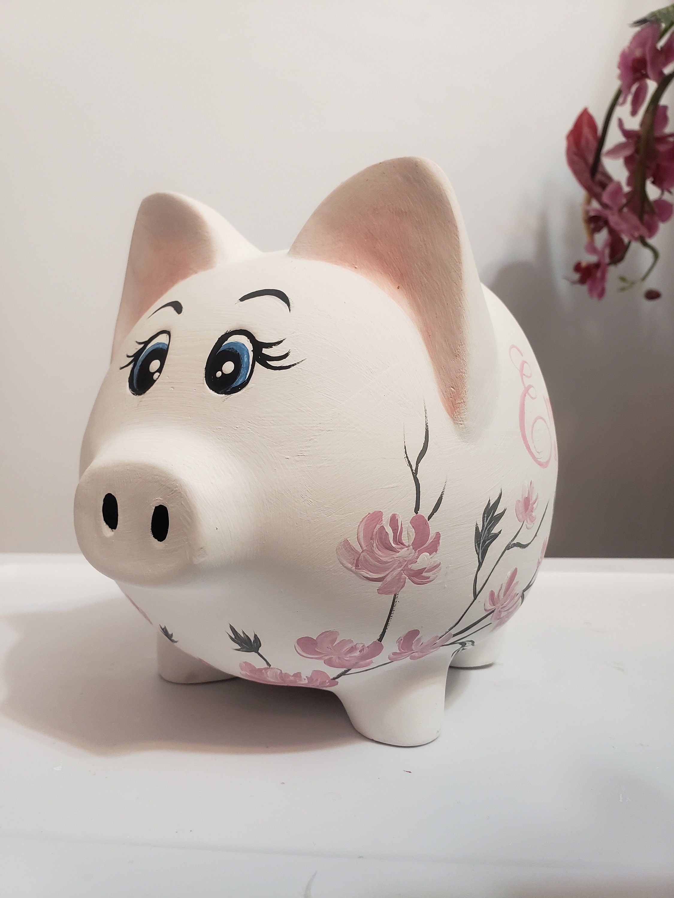 Large White Floral Piggy - Personalizable