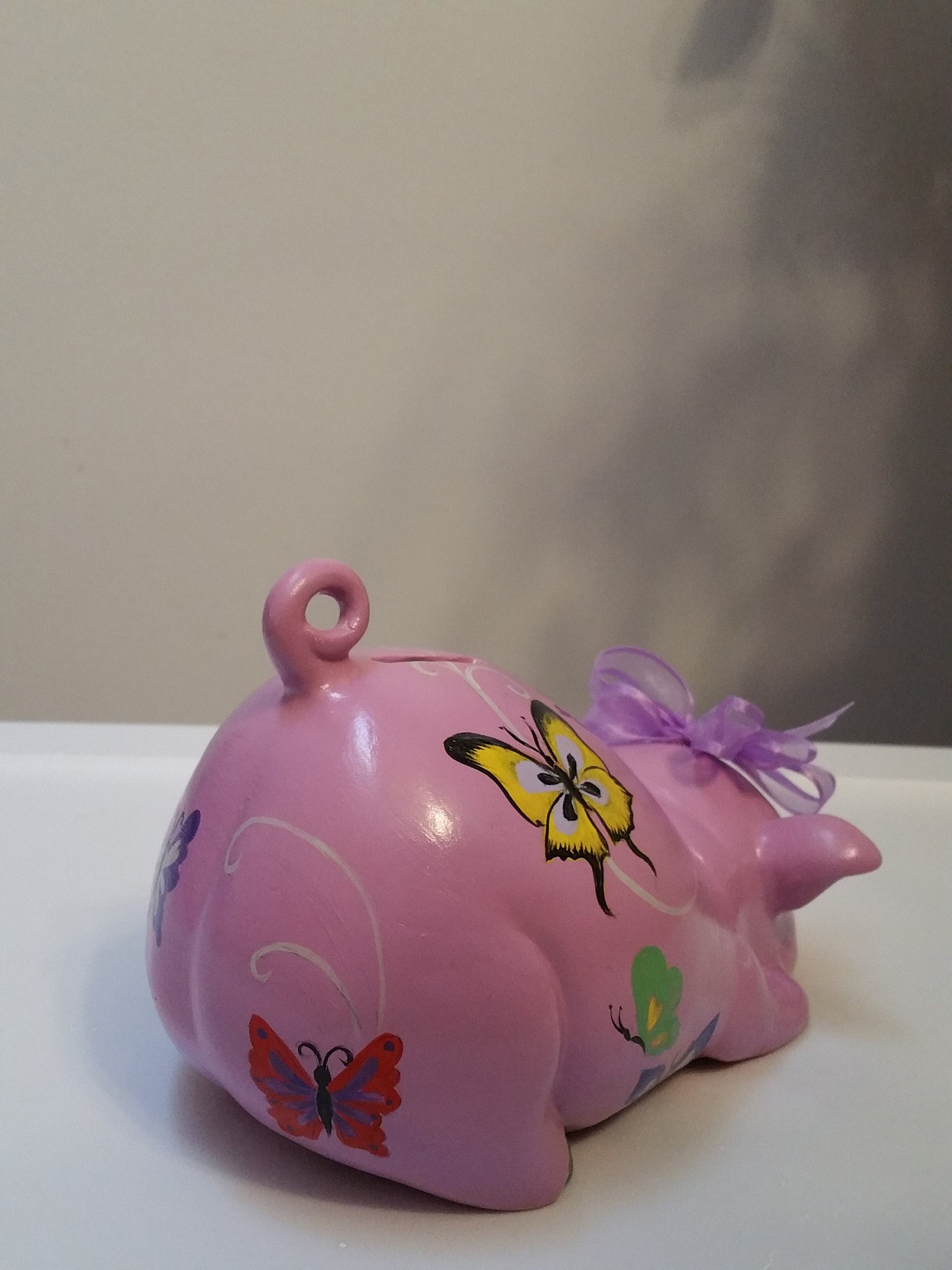 Orchid Piggy Bank With Butterflies and Custom Bow