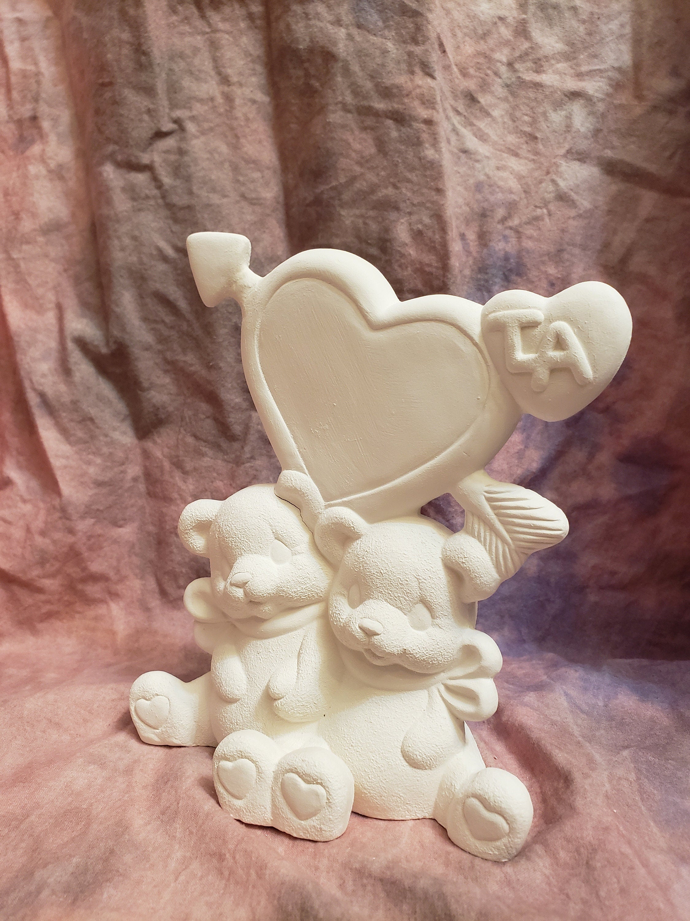 Cuddling bears with heart and arrow/ceramic cuddling bears