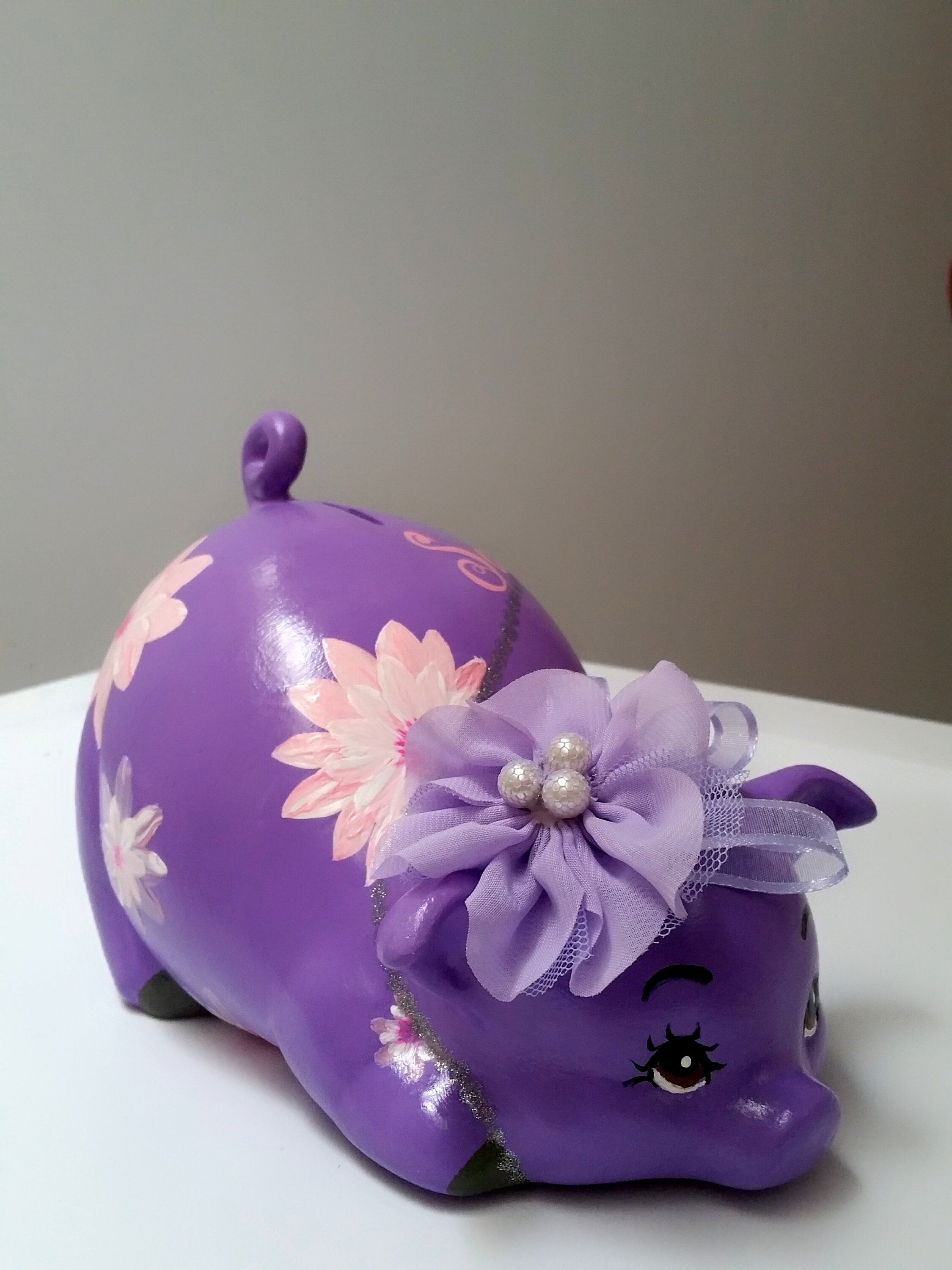 Piggy bank/personalized piggy bank/girls piggy bank/purple piggy bank/floral piggy bank