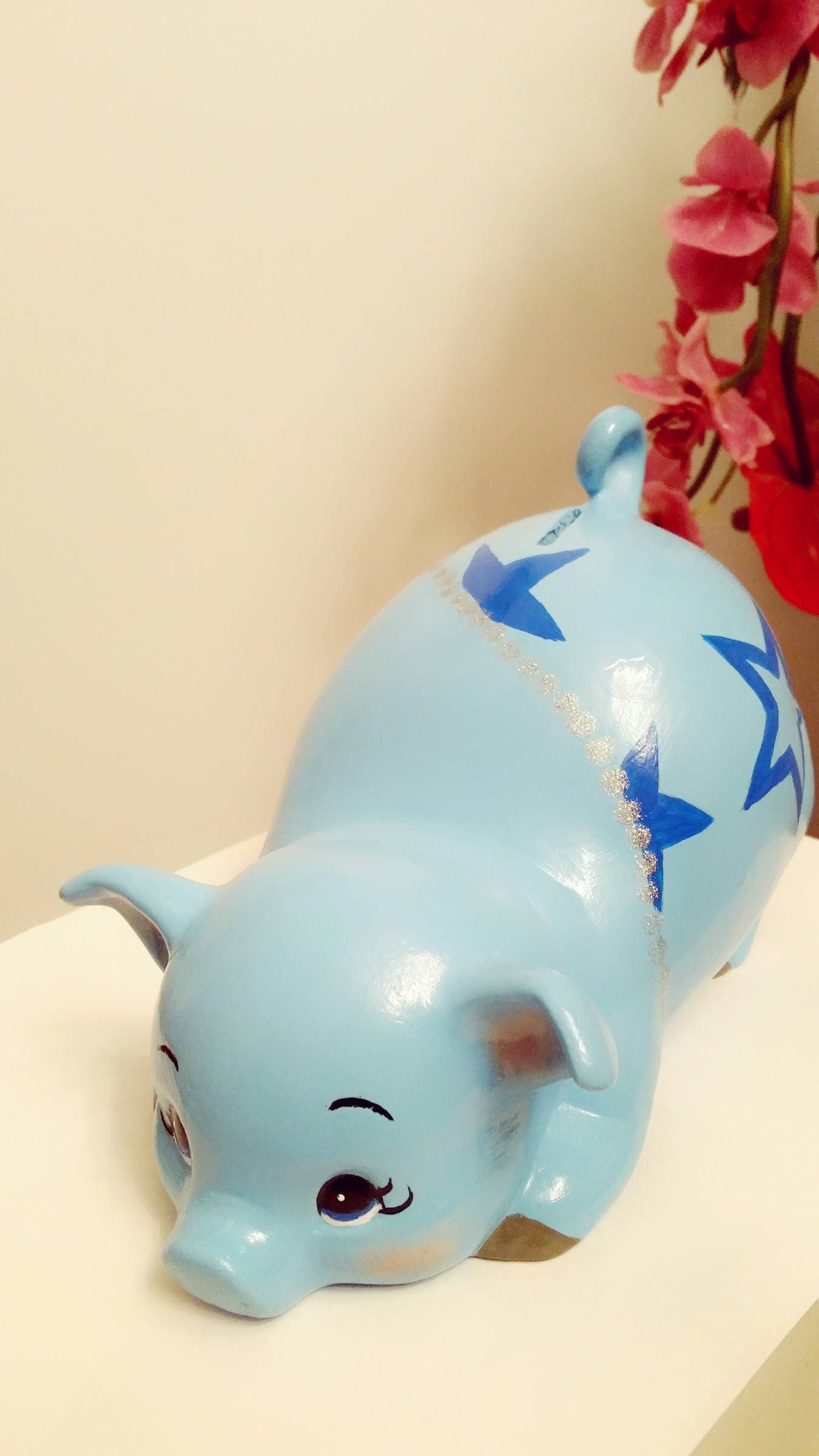 Boys/girls piggy bank, blue stars bank, baby piggy bank, personalized piggy bank, ceramics piggy bank, baby gift, baby shower gift