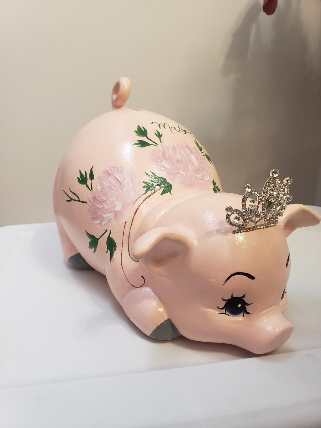 Large peony-themed piggy bank