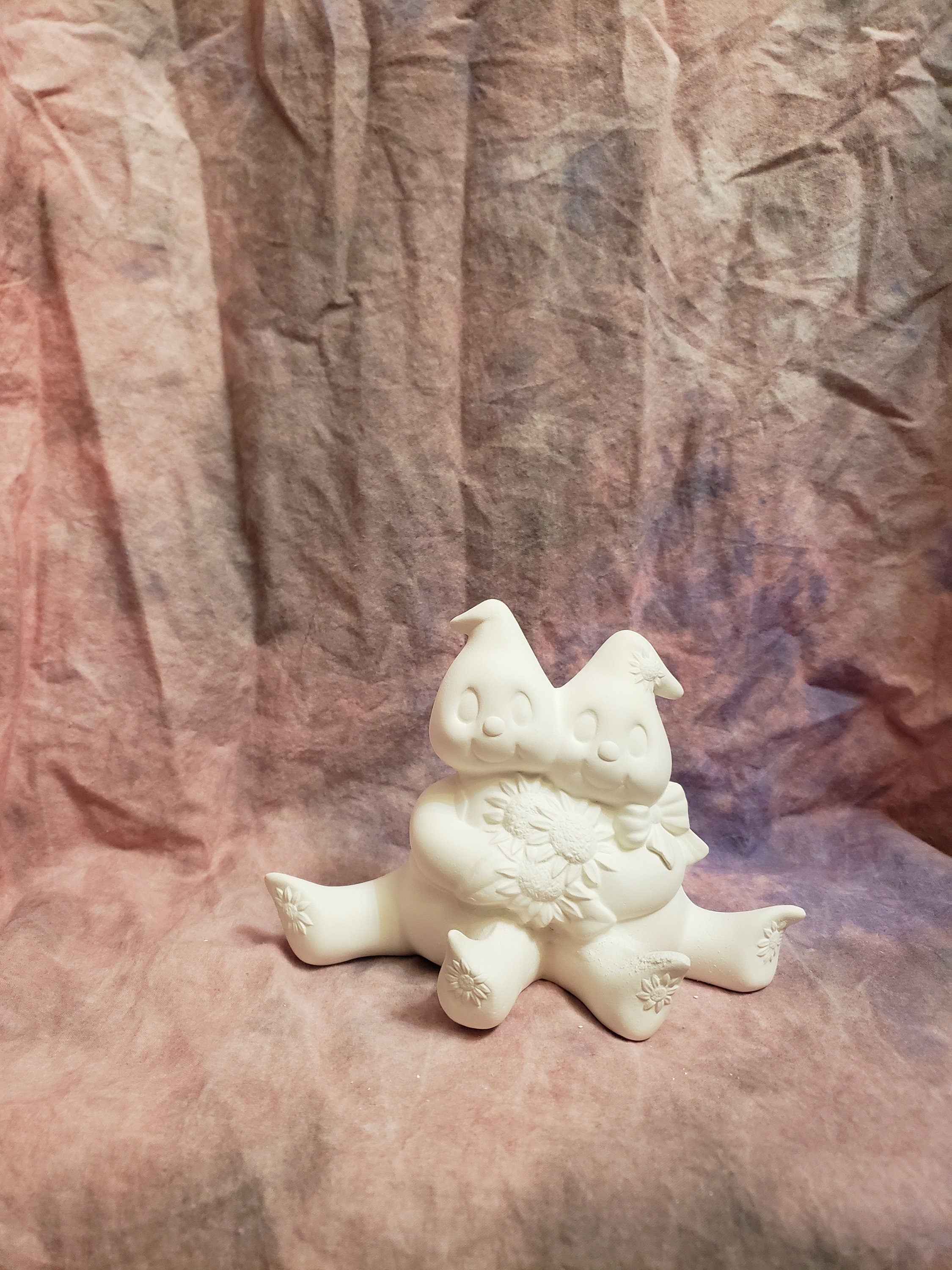 Halloween ceramic bisque/Cuddle Ghosts with Sunflowers-Ready to paint cuddle ghosts