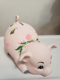 Small-sized, Personalized piggy bank with flowers anh bees